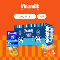 Thùng 48 bịch Sữa tươi tiệt trùng ít đường Vinamilk 100% Sữa tươi 220ml