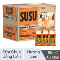 Thùng 48 chai sữa chua uống tiệt trùng hương cam SuSu 80ml(bao bì cũ hoặc mới)