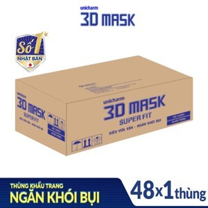 Thùng 48 gói khẩu trang Unicharm 3D Mask Super Fit Size M (5 miếng/gói)