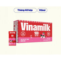 Thùng 48 hộp 110ml Sữa Tươi Tiệt Trùng Vinamilk 100% Hương Dâu