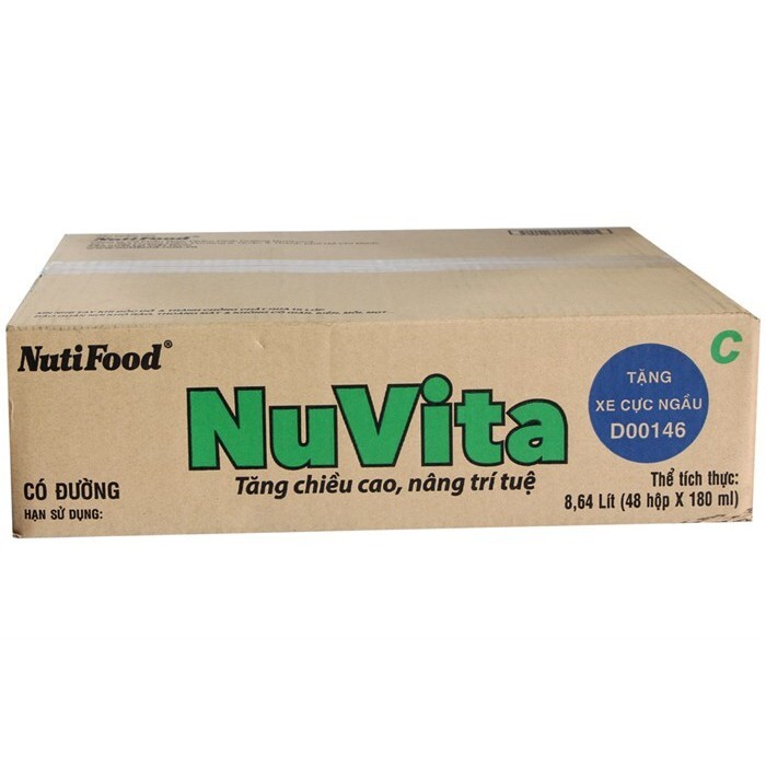 Thùng 48 hộp sữa tiệt trùng có đường Nuvita 180ml