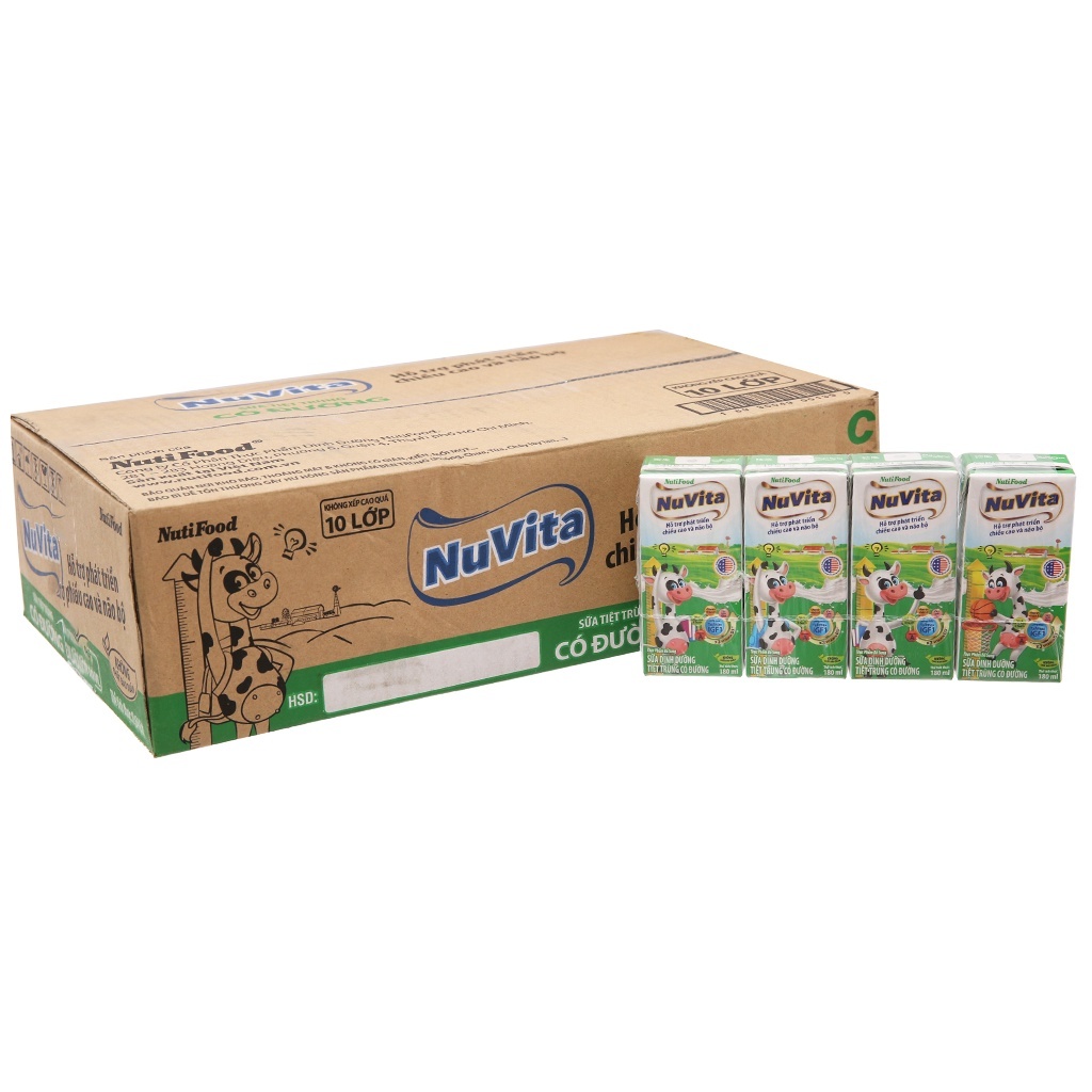 Thùng 48 hộp sữa tiệt trùng có đường Nuvita 180ml