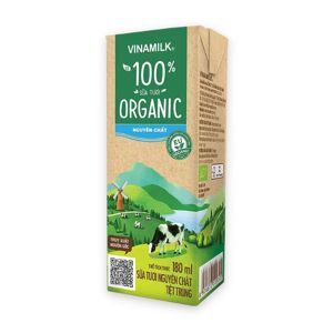 Thùng 48 hộp sữa tươi nguyên chất không đường Vinamilk 100% Organic 180ml