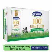 Thùng 48 Hộp Sữa tươi tiệt trùng Vinamilk 100% Có đường 180ml