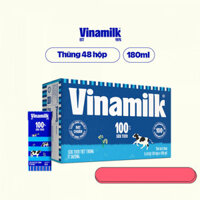 Thùng 48 Hộp Sữa Tươi Tiệt Trùng Vinamilk 100% Ít Đường (180ml)