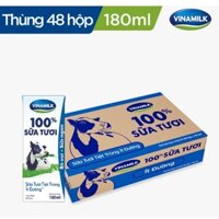 Thùng 48 Hộp Sữa tươi tiệt trùng Vinamilk 100% Ít Đường 180ml