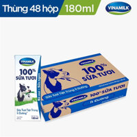 Thùng 48 hộp sữa tươi Vinamilk ít đường 180 ml (từ 1 tuổ)