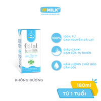 [Thùng 48 hộpx180ml] Sữa tươi VPMilk UHT Đà Lạt True Milk ÍT ĐƯỜNG vị tươi mát nguyên chất từ cao nguyên, dinh dưỡng