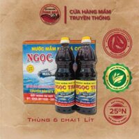 Thùng 6 chai 1 Lít - 25 độ đạm - Nước mắm cá cơm than truyền thống Ngọc Thạch - Đặc sản Phan Thiết