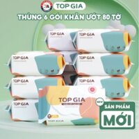 Thùng 6 Gói Khăn Ướt Top Gia Đa Sắc, Khăn Giấy Ướt Không Mùi Top Gia 80 Tờ Cao Cấp