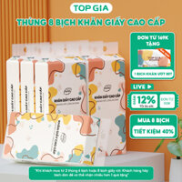 Thùng 8 bịch khăn giấy rút Top Gia treo tường đa sắc 1280 tờ, dập vân 4D, siêu dai và mềm mịn