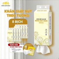 Thùng 8 Bịch Khăn Giấy Rút Treo Tường Bông Sen Vàng (Tặng 10c khẩu trang 5D + 4 móc treo tường)