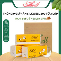 Thùng 9 khăn giấy ăn rút SILKWELL Sếu 200 tờ 3 lớp dai mịn, khăn giấy rút an toàn cho cả gia đình