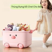 Thùng Đựng Đồ Chơi Cho Bé Cỡ Lớn, Có Bánh Xe Và Tay Cầm Hoạt Hình Dễ Thương