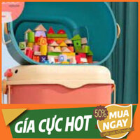 Thùng đựng đồ chơi cho bé hình con vịt có bánh xe, tay cầm nắp thùng xếp lego
