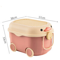 Thùng đựng đồ chơi cho bé  KAVY NO.8809 hình con vịt có bánh xe, tay cầm nắp thùng xếp lego có thể đựng quần áo, sách vở - Màu hồng lớn