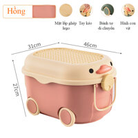 Thùng đựng đồ chơi cho bé  KAVY NO.8809 hình con vịt có bánh xe, tay cầm nắp thùng xếp lego có thể đựng quần áo, sách vở - Màu hồng nhỏ