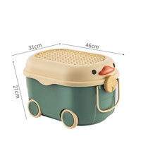 Thùng đựng đồ chơi cho bé  KAVY NO.8809 hình con vịt có bánh xe, tay cầm nắp thùng xếp lego có thể đựng quần áo, sách vở - Màu xanh rêu nhỏ
