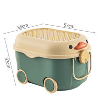 Thùng đựng đồ chơi cho bé  KAVY NO.8809 hình con vịt có bánh xe, tay cầm nắp thùng xếp lego có thể đựng quần áo, sách vở - Màu xanh rêu lớn
