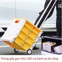 Thùng đựng đồ gấp gọn CÓ BÁNH XE kèm LỚP LÓT NƯỚC vali kéo đa năng để cốp ô tô đi siêu thị di chuyển đồ nặng