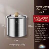 Thùng Đựng Gạo 15kg Thông Minh Inox 304 Nắp Kính Cao Cấp SSGP