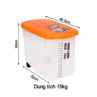 Thùng đưng gạo co năp Song Long Plastic 10kg, 15kg nhưa cao câp có bánh xe - Loại,15kg