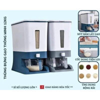 THÙNG ĐỰNG GẠO hokori BẤM NÚT THÔNG MINH 10KG HÌNH CHỮ NHẬT [KÈM CỐC VO GẠO