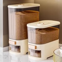 Thùng đựng gạo lấy gạo tự động thùng gạo ngũ cốc thông minh chất liệu nhựa ABS cao cấp màu kem cafe dung tích 5kg 10kg