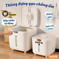Thùng Đựng Gạo Thông Minh AMOS Nắp Kín Chống Ẩm 5kg-10-15Kg, Hộp Nhựa Đựng Gạo Chống Côn Trùng Nắp Nhấn