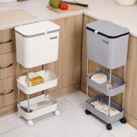 Thùng đựng rác 3 tầng VALUE chân bánh xe xoay 360 độ có ngăn để đồ. Thùng rác 3 ngăn thông minh.