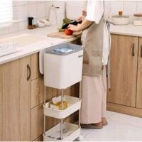 Thùng đựng rác nhà bếp 3 ngăn VALUE chân bánh xe xoay 360 độ có ngăn để đồ. Thùng rác 3 ngăn thông minh.