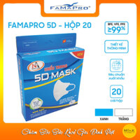 THÙNG - FAMAPRO 5D MASK Khẩu trang y tế kháng khuẩn 3 lớp Famapro 5D Mask quai chun 100 hộpthùng - TRẮNG - HỘP 20 CÁI