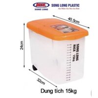 Thùng gạo 10kg/15kg song long rẻ đẹp bền an toàn bánh xe tiện dụng