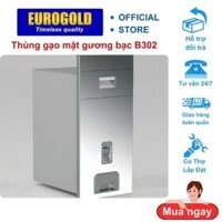 Thùng gạo mặt gương bạc nút nhấn B302 cao cấp, thương hiệu Eurogold, dung tích 18kg, kính cường lực
