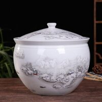 Thùng Gạo Màu Xanh Và Trắng Có Nắp Jingdezhen Thùng Gạo Gốm Hộp Đựng Gạo10/20Hộp Đựng Dầu Mỡ Lợn