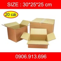 Thùng giấy carton 3 lớp sóng C size 30x25x25 cm - combo 20 thùng