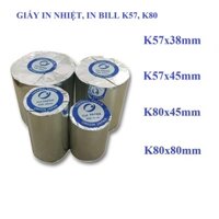 Thùng giấy in nhiệt K57x38mm (100 cuộn ), K57x45mm (100 cuộn), K80x45mm (100 cuộn), K80x80mm (30 cuộn)