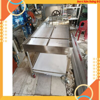 Thùng giữ lạnh có chân bánh xe, 1 tầng hộp úp chén dĩa , nắp mica lùa trong suốt