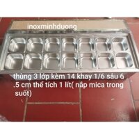 Thùng giữ lạnh topping, cá viên chiên 14, 16 khay 1/6 nắp mica trong suốt