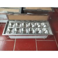 Thùng giữ lạnh topping, giữ lạnh xiên, chè, trái cây, buffet lẩu nướng 12 khay 1/6 nắp mica