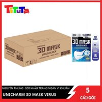Thùng Khẩu Trang Unicharm 3D Mask Virus Block Ngăn Virus 48 Gói