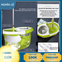 Thùng lau nhà 1 cây chổi và 2 bông lau thông minh 360 độ - Bộ lau nhà cao cấp cây inox kèm bông cotton