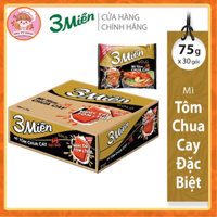 Thùng Mì 3 Miền 2 màu,Đen và Vàng,giao ngẫu nhiên mẫu mới đặc biệt Tôm chua cay thơm ngon 30 gói 75g