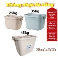Thùng nhựa đa năng VIỆT NHẬT 25kg, 35kg, 45kg - Nắp kín, khóa gài, bánh xe - Đựng gạo, đồ chơi bé