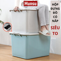 Thùng Nhựa Đựng Đồ Có Nắp, Thùng Đựng Đồ Có Bánh Xe, Siêu Lớn Màu Xám Q010