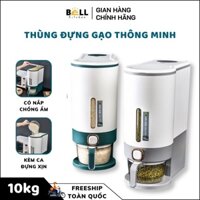 Thùng nhựa đựng gạo thông minh 10kg đa năng đựng ngũ cốc, đồ ăn khô kèm cốc chia vạch đong gạo Bell Kitchen