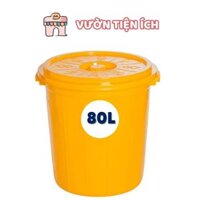 Thùng Nhựa Đựng Nước, Đựng Gạo 80L - Đường Kính 52.5cm, Cao 53cm, Có Nắp Và Quai Xách, Nhựa PP Chính Hãng, Bền Chắc