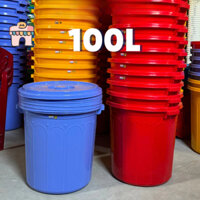 Thùng nhựa đựng nước, gạo 120 dung tích 100L có nắp và quai xách, chất liệu nhựa PP chính phẩm - Vườn Tiện Ích