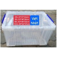 Thùng nhựa đựng quần áo trong suốt, siêu bền, sắp xếp đồ đạc 65Lit Việt Nhật 5372