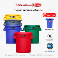 Thùng nhựa tròn đa năng chịu lực THOR 38L thương hiệu TRUST 1011GN không nắp - xám - Có nắp